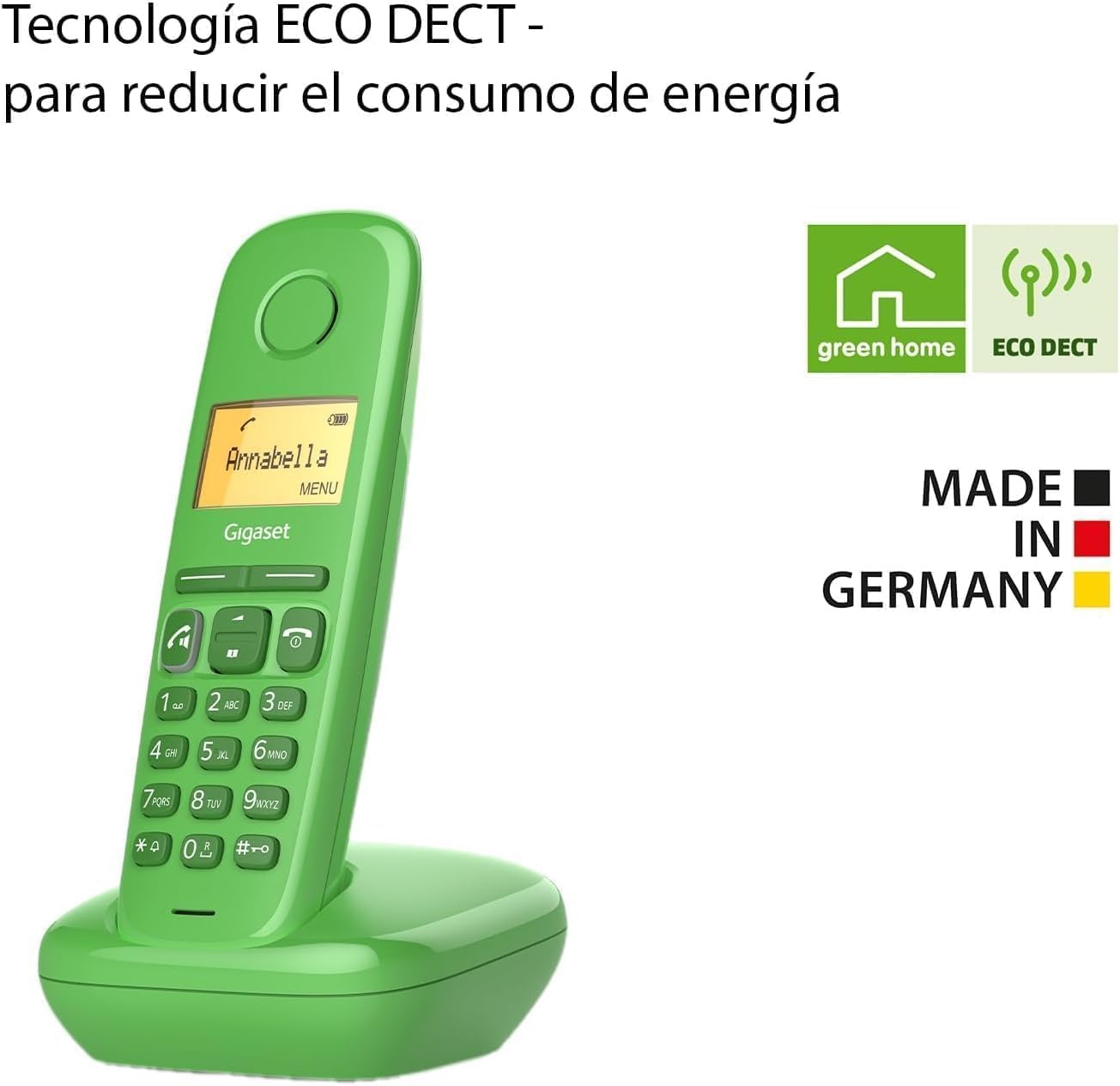 Gigaset A170 – Teléfono DECT inalámbrico – Pantalla Gráfica Iluminada – Fácil de Usar – Instalación Sencilla, Color Verde [Versión Española] 6