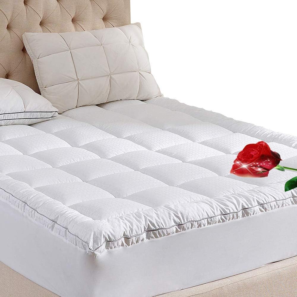 WhatsBedding 100% Cotton Mattress Pad Twin Size Overfilled Pillow Top Mattress Pad Down Alternative Filling Pillowtop Mattress Topper Cover-Fitted Quilted 8-21 Inch Deep Pocket