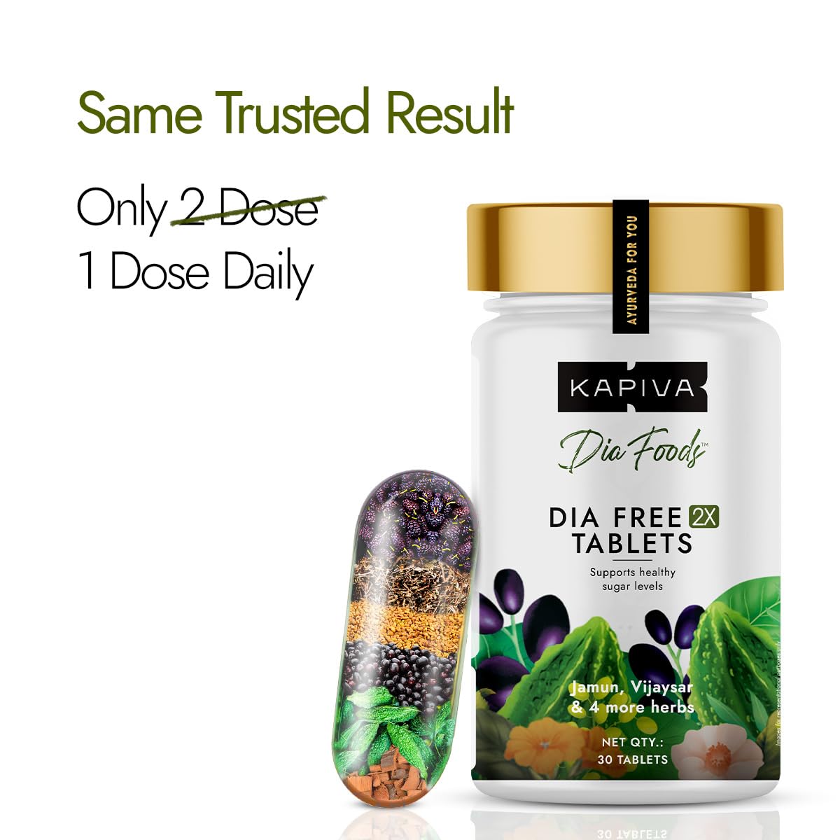 Dia Free Tablets, 30 Tablets | Single Dose Daily | Helps Manage Sugar Levels With Karela, Jamun, Gudmar & 3 More | 1 Month Pack