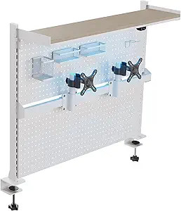EUREKA ERGONOMIC Desk Pegboard with Dual Monitor Stands, LED Metal Pegboard for Gaming Desk, Privacy Panel with 4 Accessories Modular Hanging, Computer Accessories for Office, 43 x 34 Inch, White
