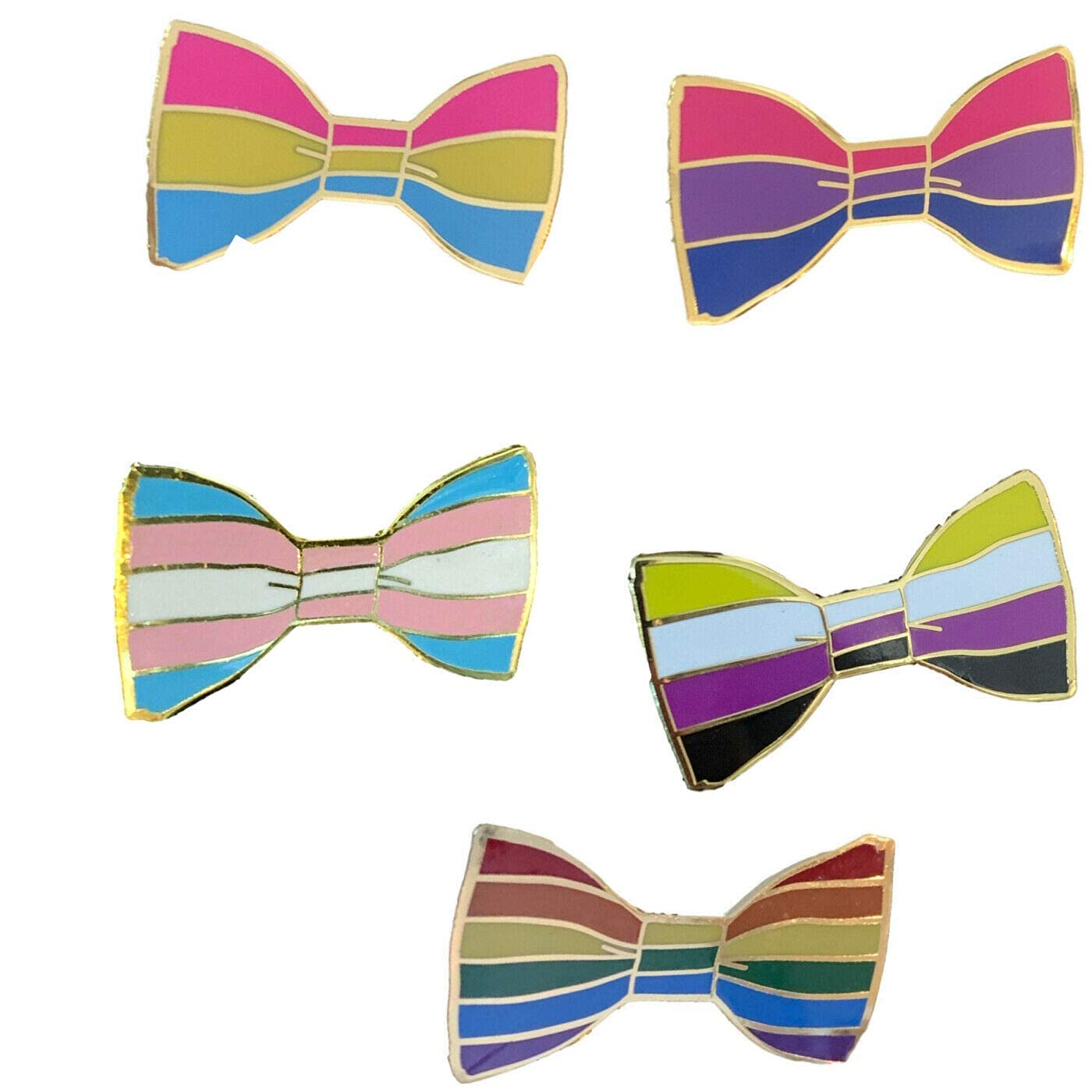 Smartbadge® Set Of 5 Gay Pride Bow Ties Enamel Lapel Pin Badges