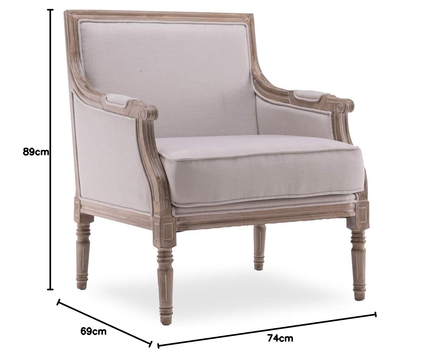INTENSE DECO Fauteuil Bergère Ambroise Style Louis XVI Tissu Beige