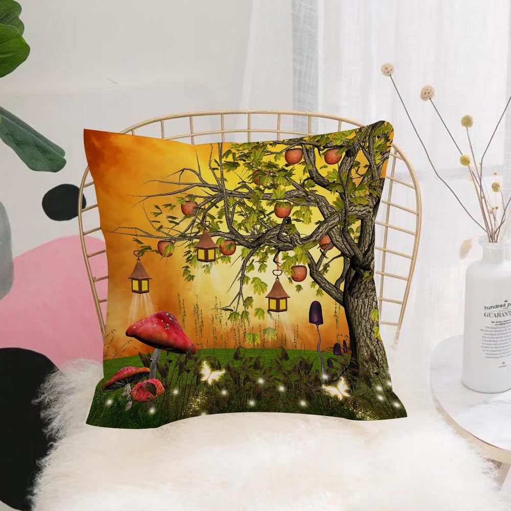 HYMSXW Cushion Cover,Throw Pillow Case Home Decorative for Living Room Bedroom Sofa Chair 20X20 Inch,Fantasy decor, wonderland forest with fairies butterflies elf,Pillowcase 50X50cm