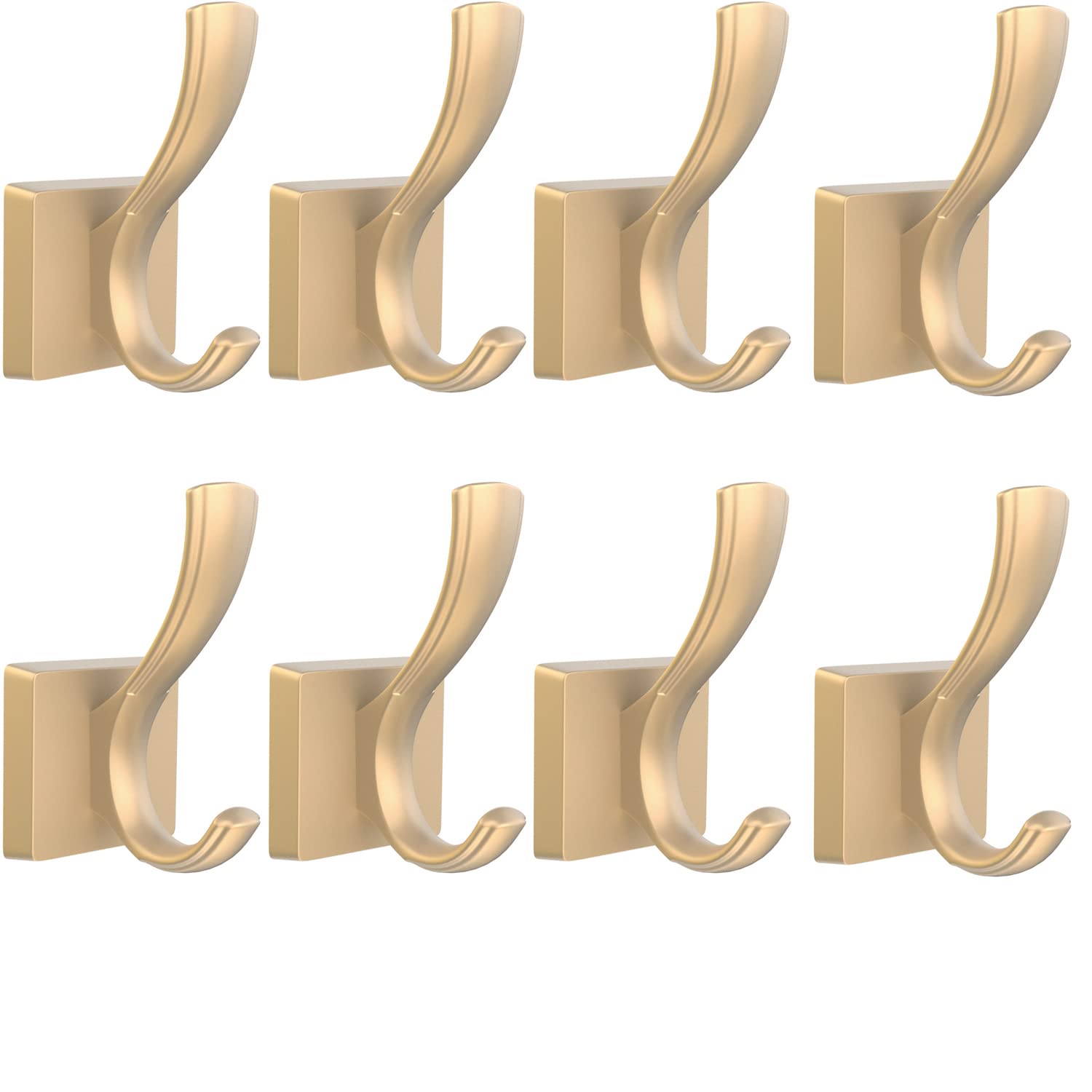 TOFIIGREM Gold Towel Hooks for Wall, Heavy Duty Thick Metal Bathroom Coat Hooks for Hanging Key Robe Hat Backpack, Wall Mount Hooks Bath Kitchen Garage Hooks(8 Pack, Gold)