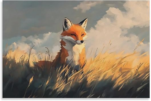 KTIMIPE Animal Fox Poster Oil Painting Style Pictures Wall Decor Beautiful Nature Aesthetic Unframed Art Print for Bedroom Office Living Room Bathroom Home Decor 12x18inch30x45cm