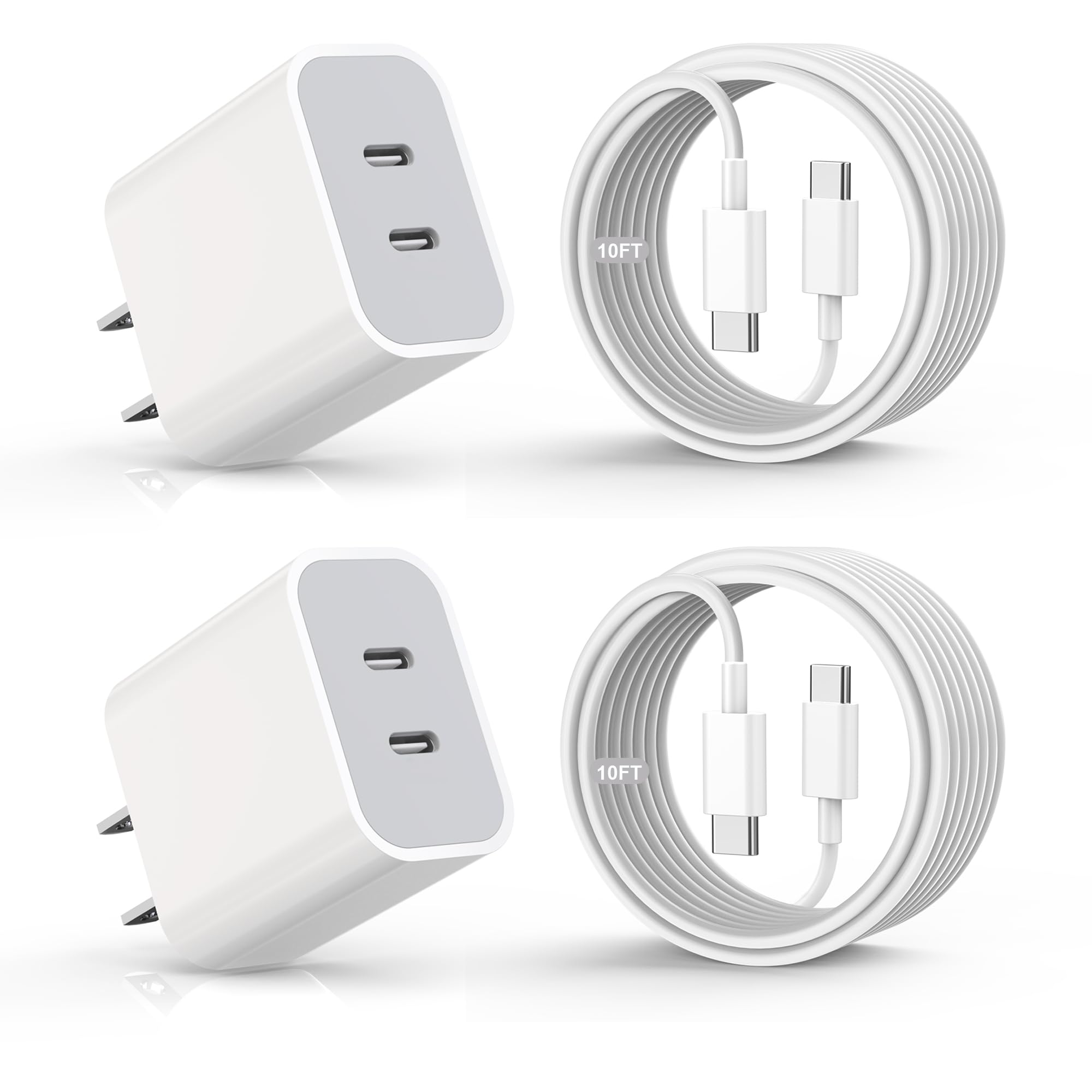 Schnellladegerät für iPhone 16, 2 Stück, PD USB C, iPhone-Ladegerät, Dual-USB-C-Port, Ladeblock mit 3 m langem USB-C-auf-C-Ladekabel. Kompatibel mit iPhone 16/16 Pro/15 Pro Max, iPad Pro/Air/Mini