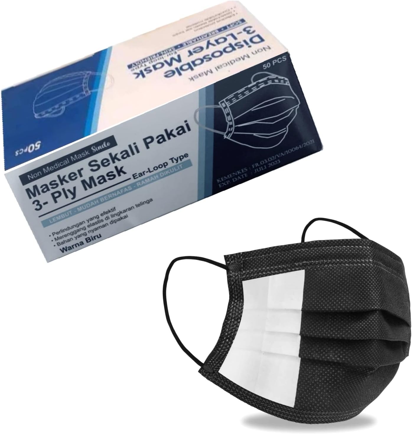 Black Disposable Face Mask,50 Pack Black Face Mask 3 Ply Filter Protection, Disposable Face Mask Black , 50 Pack Disposable Protective Mask-Face Mask For Adult ,Black Face Cover (50 Pieces, Black)