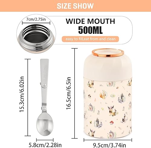 Miniatura 3 de Hedgehog Squirrel Moose Food Jar with Spoon Stainless Steel Vacuum Insulated Food Container 17 oz Thermos for Hot Food