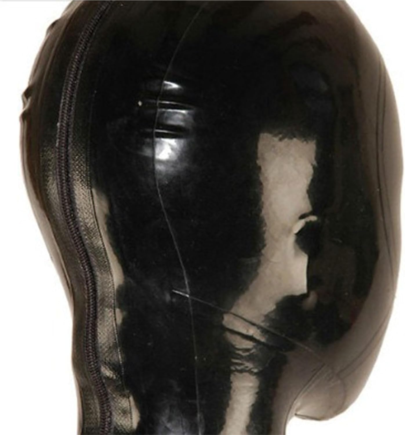 Black Latex Hood Full Coverage Rubber Masks Adult Latex Head Cover with Back Zipper Open Nostrils Masquerade(Size:XL)