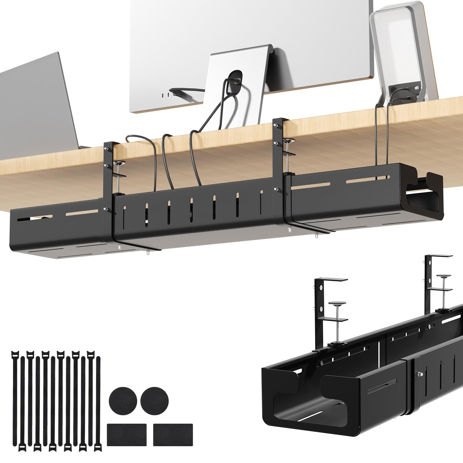 Under Desk Cable Management Tray,Expandable 25.2" – 38.6",Black