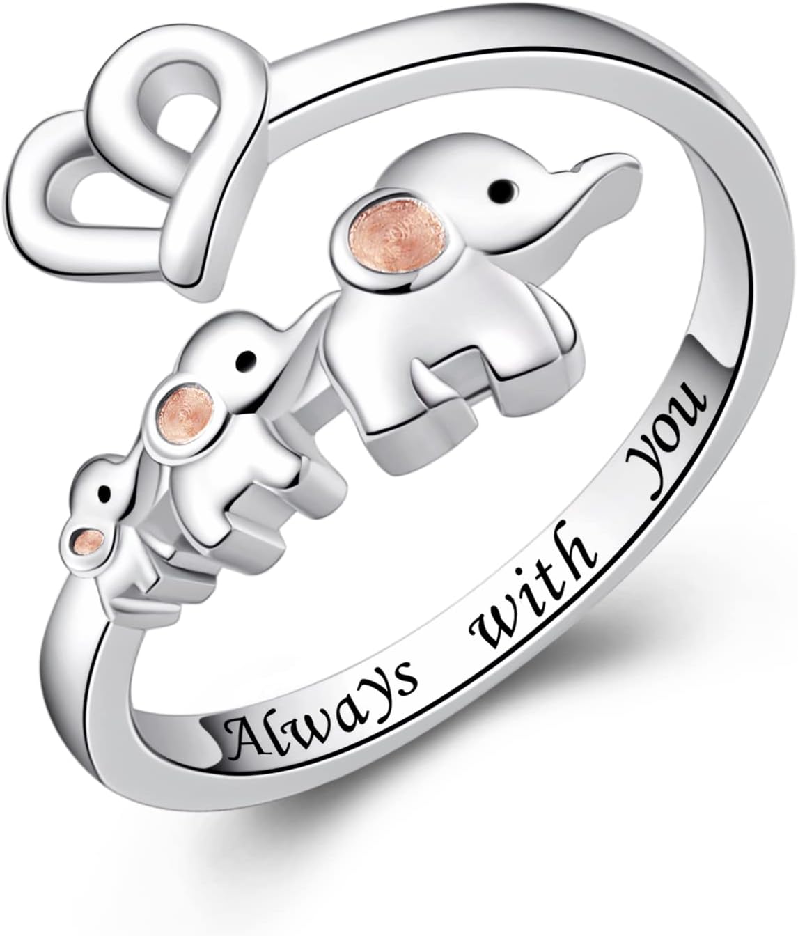 925 Sterling Silver Elephant Ring Mother Daughter Open Love Ring Rose Gold Heart Finger Adjustable Engraved Rings Jewelry for Women Wife Mom Nana