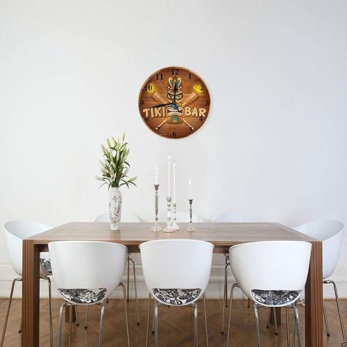 Miniatura 3 de Reloj tribal con palabra Tiki Bar de bambú de madera, círculo de pared redondo, reloj de pared Slient sin tictac, decoración rústica del hogar, 10