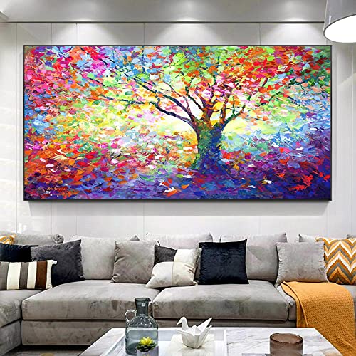 Toile arbre coloré 80x160cm peinture abstraite sans cadre KEBIA