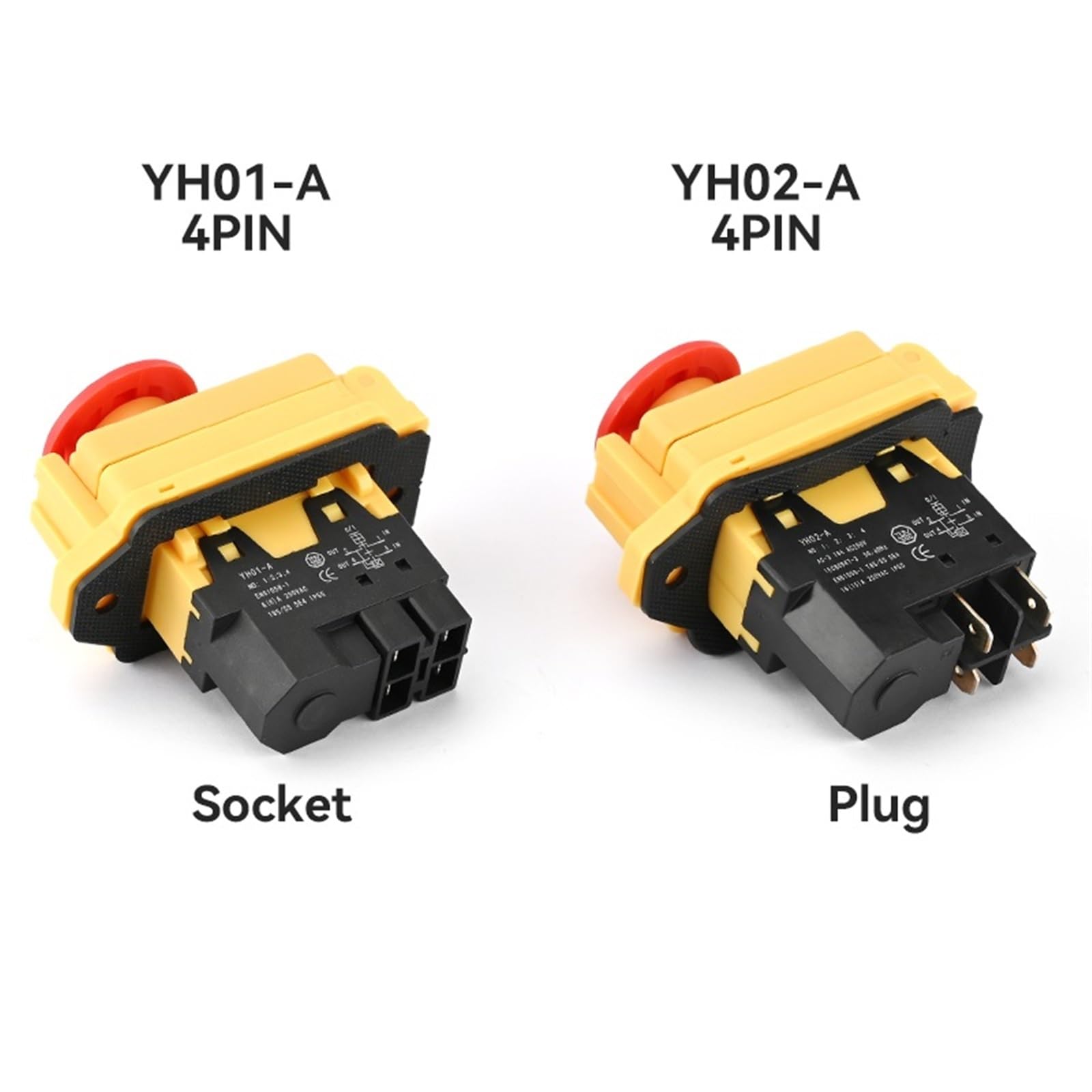 YH02-A YH01-A przełącznik elektromagnetyczny 110V 8A 220V 15A 4PIN 5PIN przycisk startowy do wodoodpornego narzędzia maszynowego (gniazdo 4PIN, 220V)