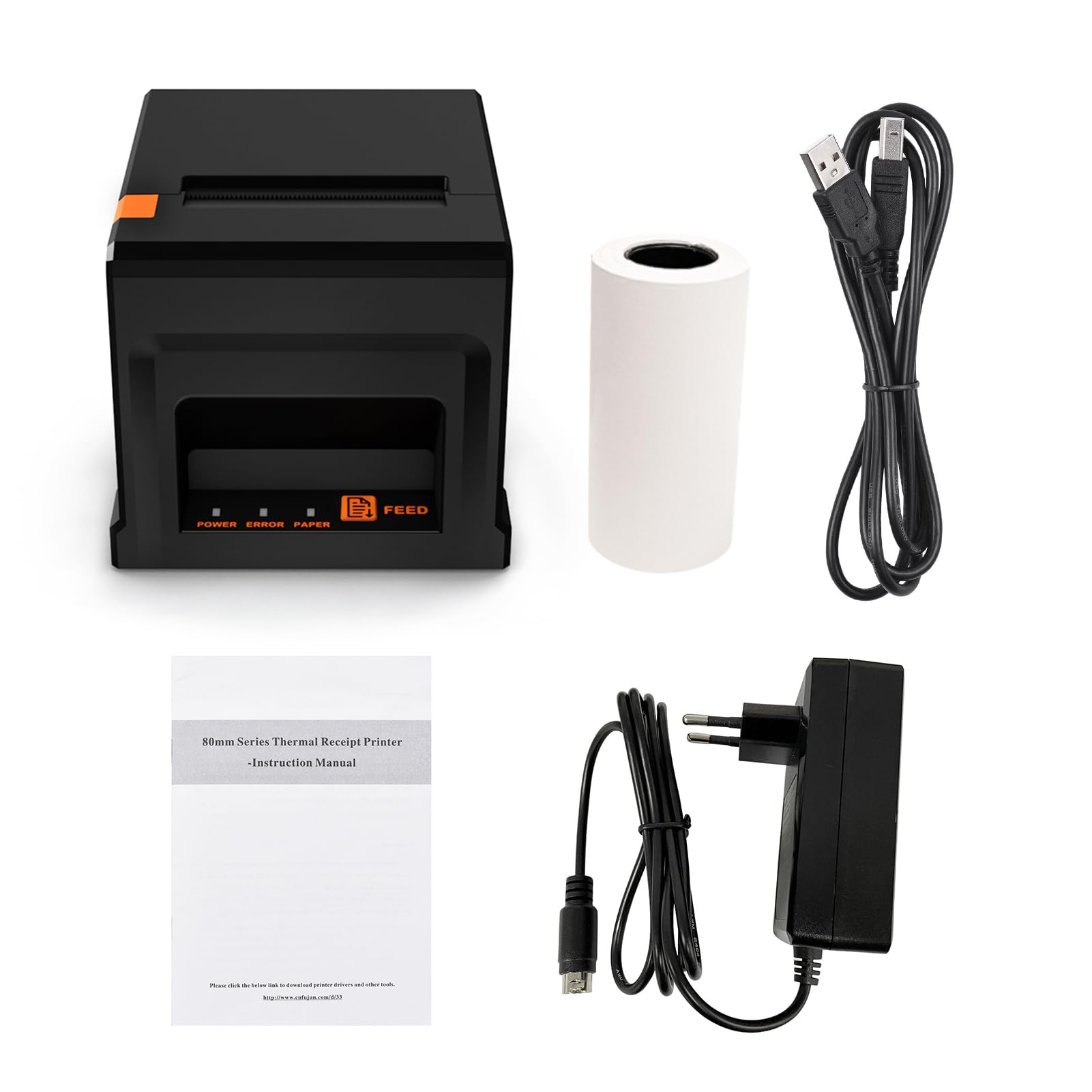 Tampante Termica per Scontrini, 80mm USB + BT Stampante per ricevute Stampante POS con taglierina automatica compatibile con supporto ESC/POS per spedizioni Affari Ristorante Supermercato