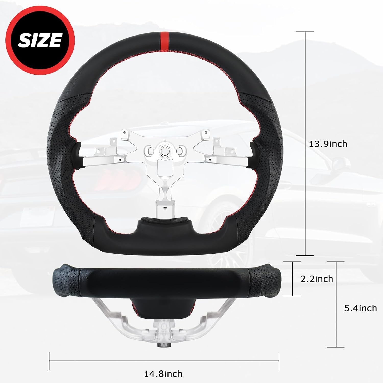LOSCHEN Full Leather Steering Wheel for Chevrolet Corvette C6 2006-2013 ZR1 Z06, Full Nappa Perforated Leather, D-shaped Flat-bottom Steering Wheel
