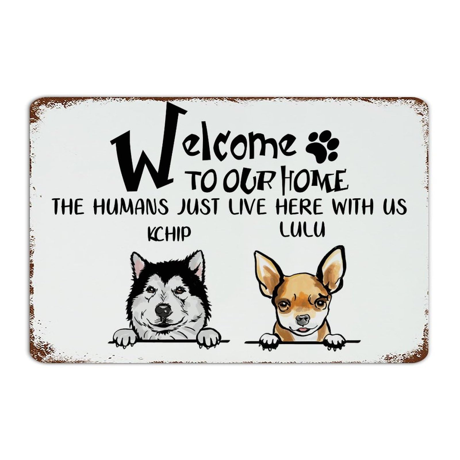 Plaque en métal vintage personnalisable chat et chien pour décoration murale de buanderie
