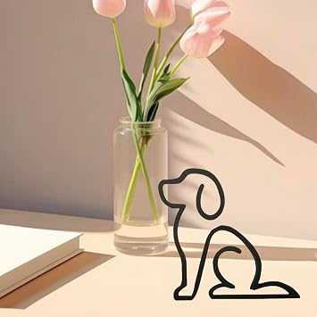 Modern Metal Cat Wall Art Sculpture, Black Minimalist Home Decor, Living Room Wall Decoration Line Dog