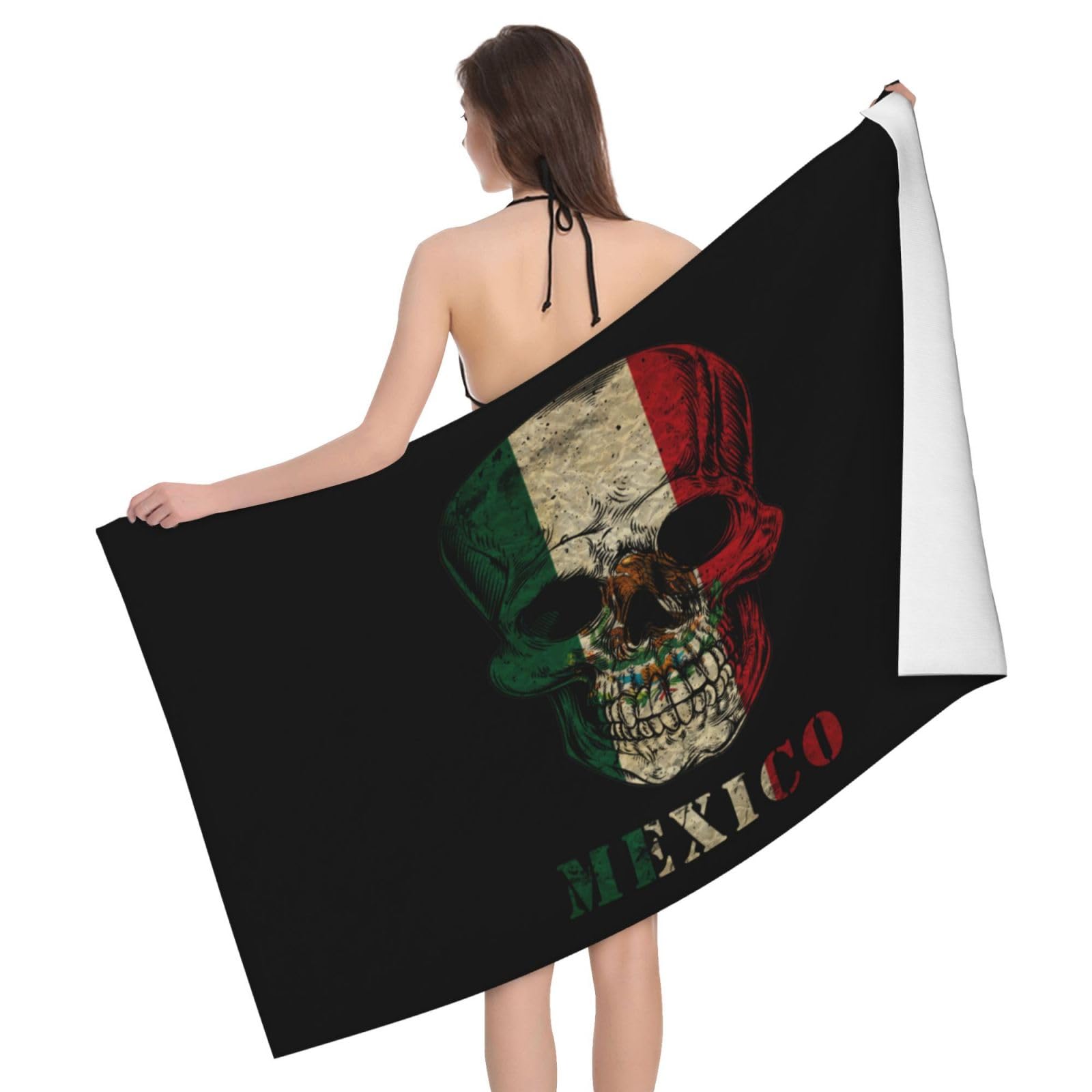 HLBSDM Microfiber Retro Mexican Mexico Flag Cool Skull Beach Towel Quick Dry Soft Sand Free Beach Towels for Pool Swim Beach Lightweight Thin Towels