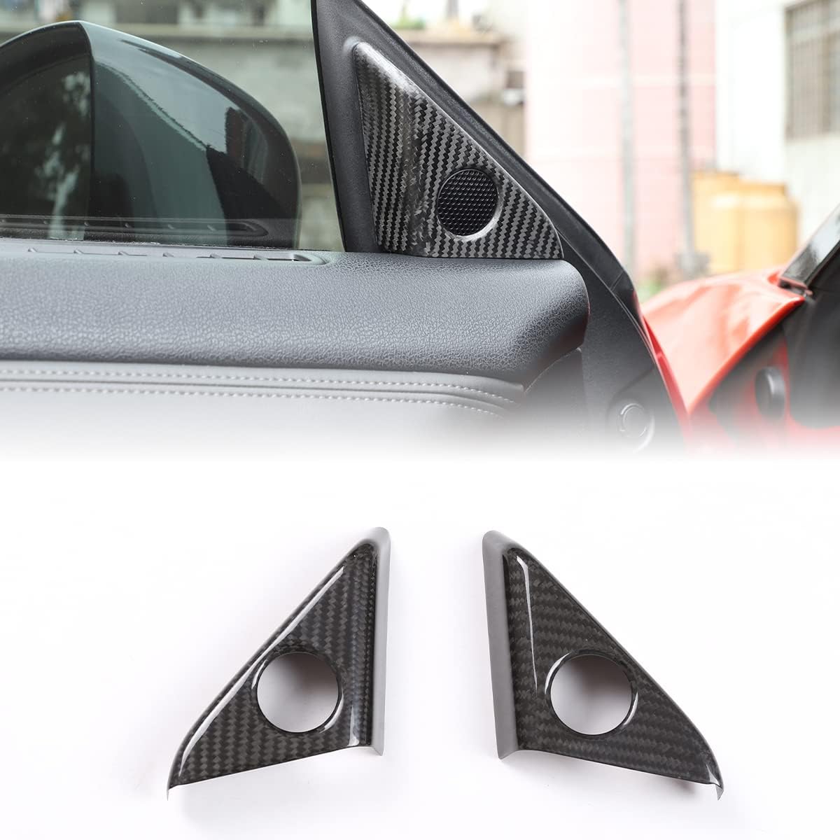 Daeiclru Real Carbon Fiber Car Door A-Pillar Stereo Speaker Cover Trim Compatible with Nissan GTR R35 2008-2016, Inner Door A-Pillar Audio Stereo Speaker Trim Frame Accessories (Red)