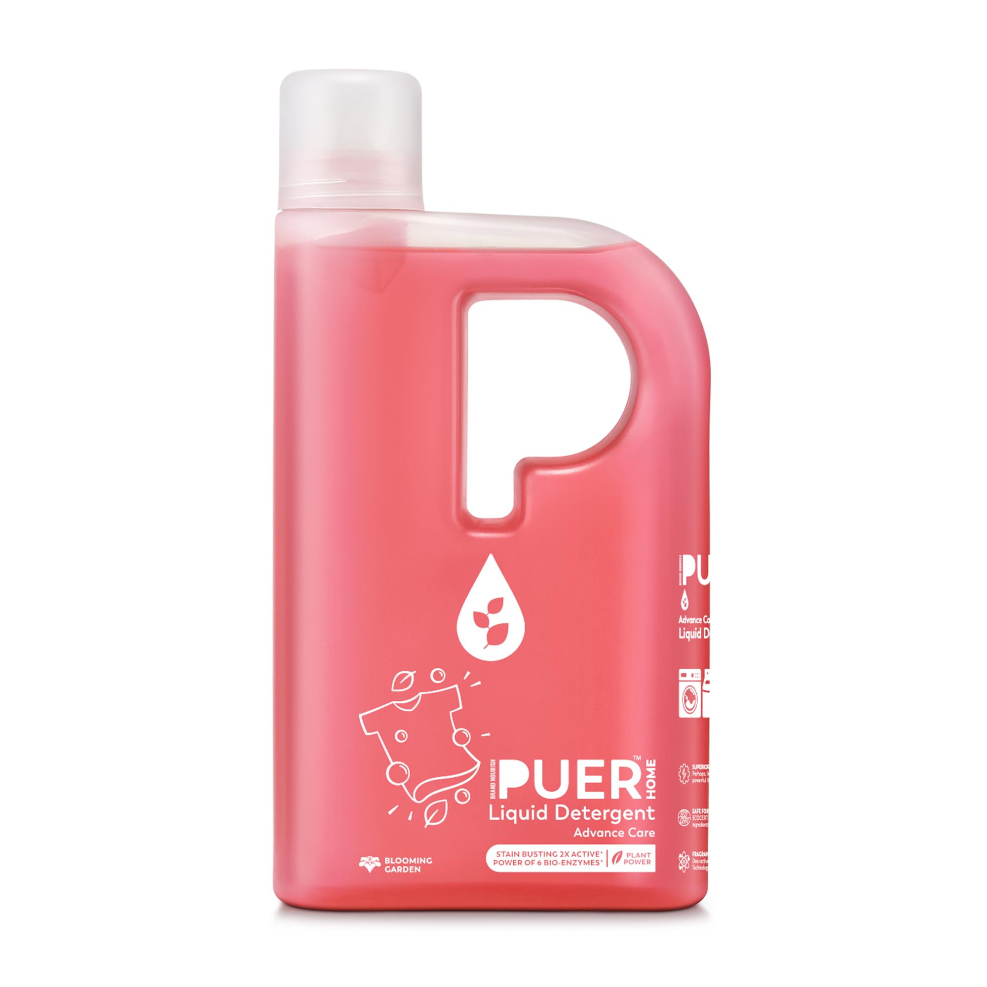 PUER Brand Nourish Liquid Detergent, Advance Care, Blooming Garden | 1 l| Stain-busting enzymes | White Assurance| Natural Surfactant| Biodegradable and Eco-Friendly | No LABSA, No Phosphates etc