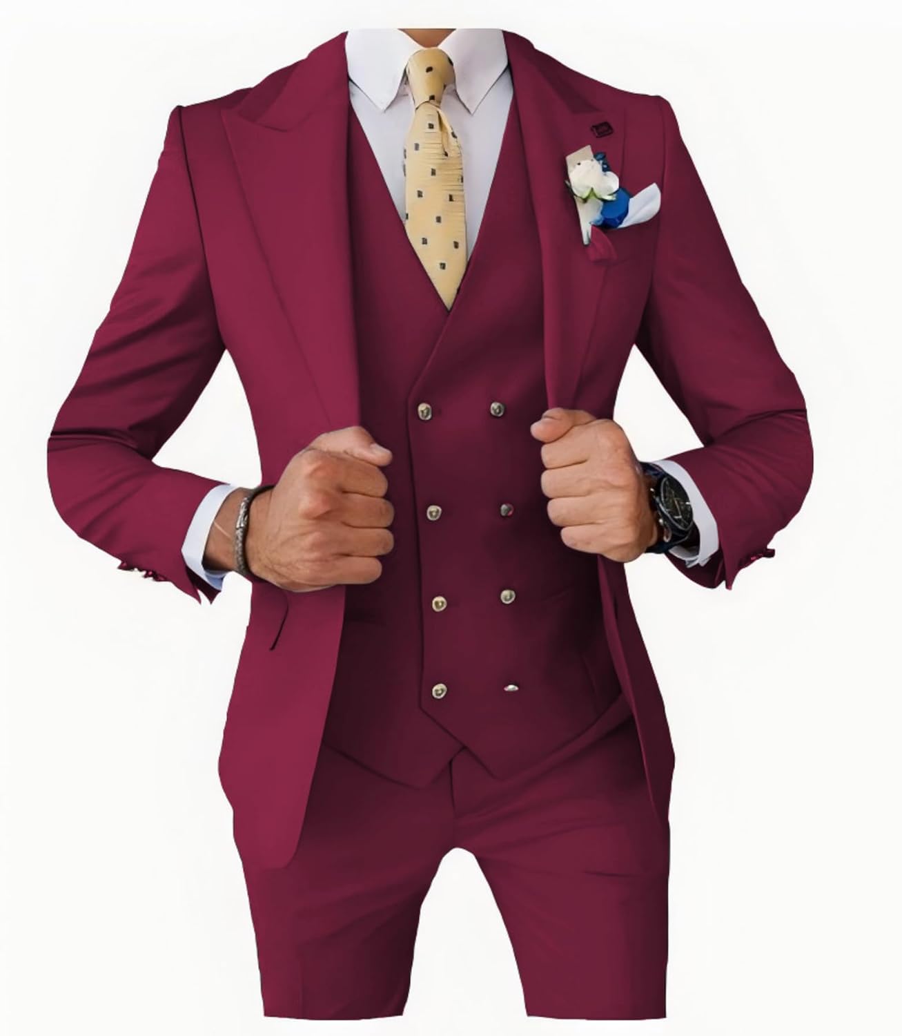 UNINUKOO Mens 3 Piece Tuxedo Suit Set Wedding Dress Prom Suits for Men Solid Color Blazer Men Double Breasted Vest Pantsuit