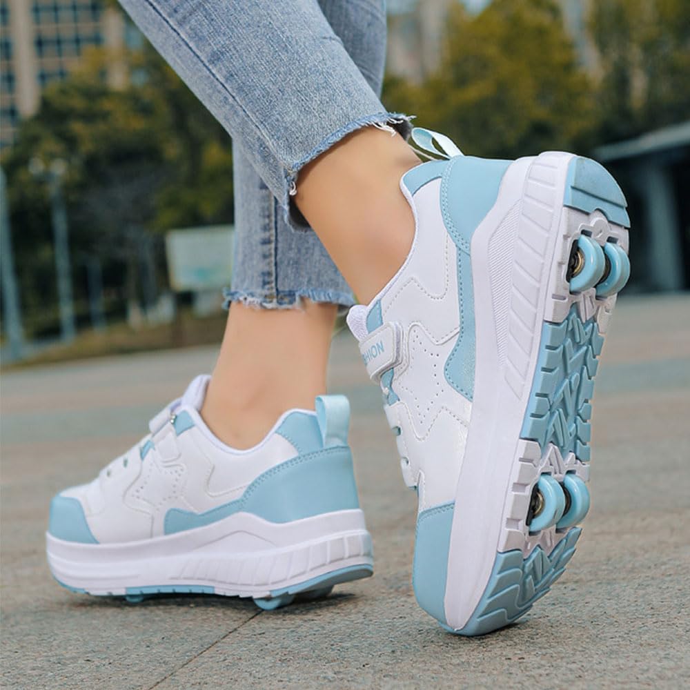 Hiseng Chaussure Roller Fille, Basket Roller pour Enfan Chaussure a Roulette Garcon Fille Garçons Chaussures Roller Roues Basket a Roulette Adolescents pour Extérieur, Rose Bleu Ciel Noir 31-40EU
