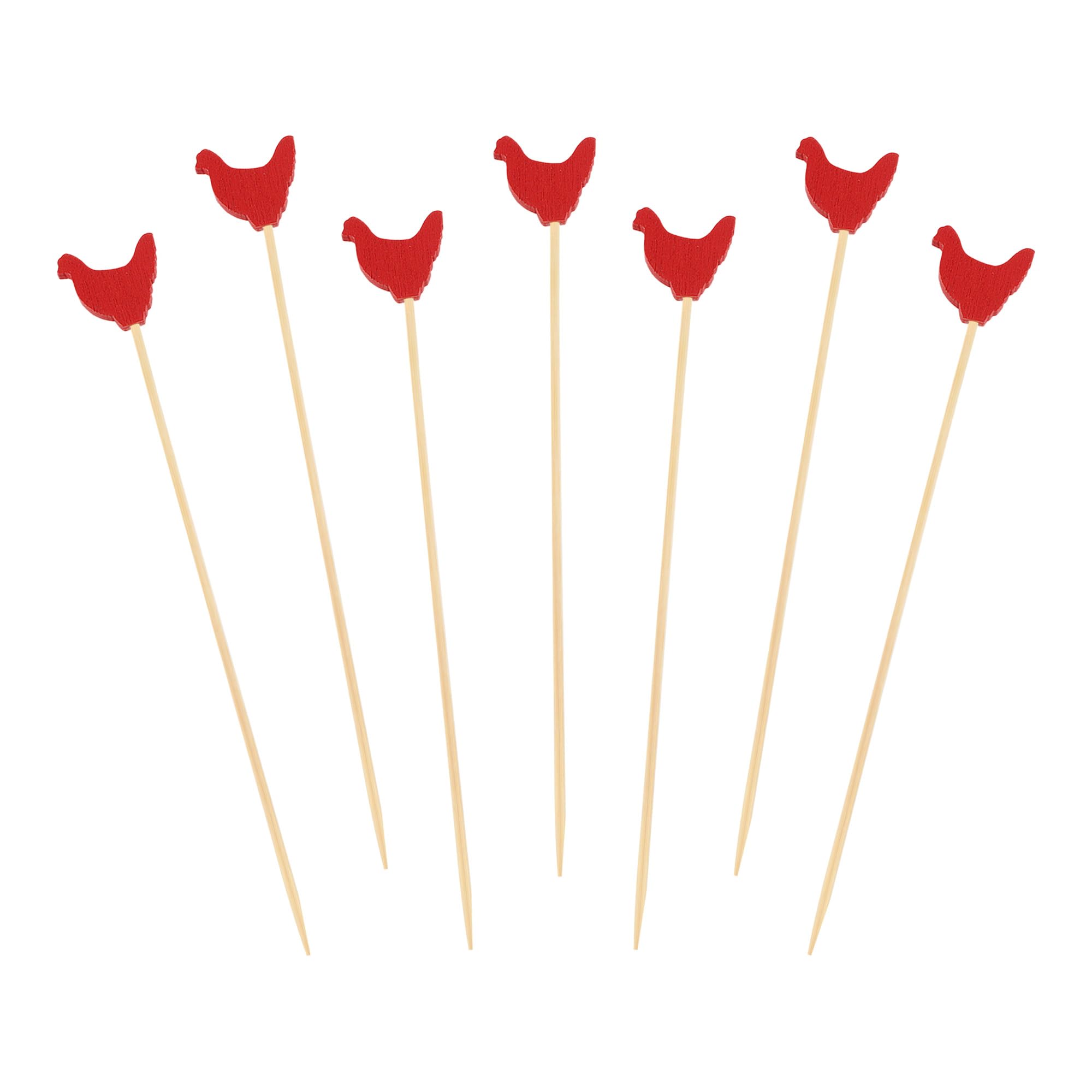 BambooMN Lot de 300 brochettes décoratives en bambou avec extrémité en coq rouge pour les événements traiteurs, les vacances, les restaurants ou les buffets - 11,9 cm