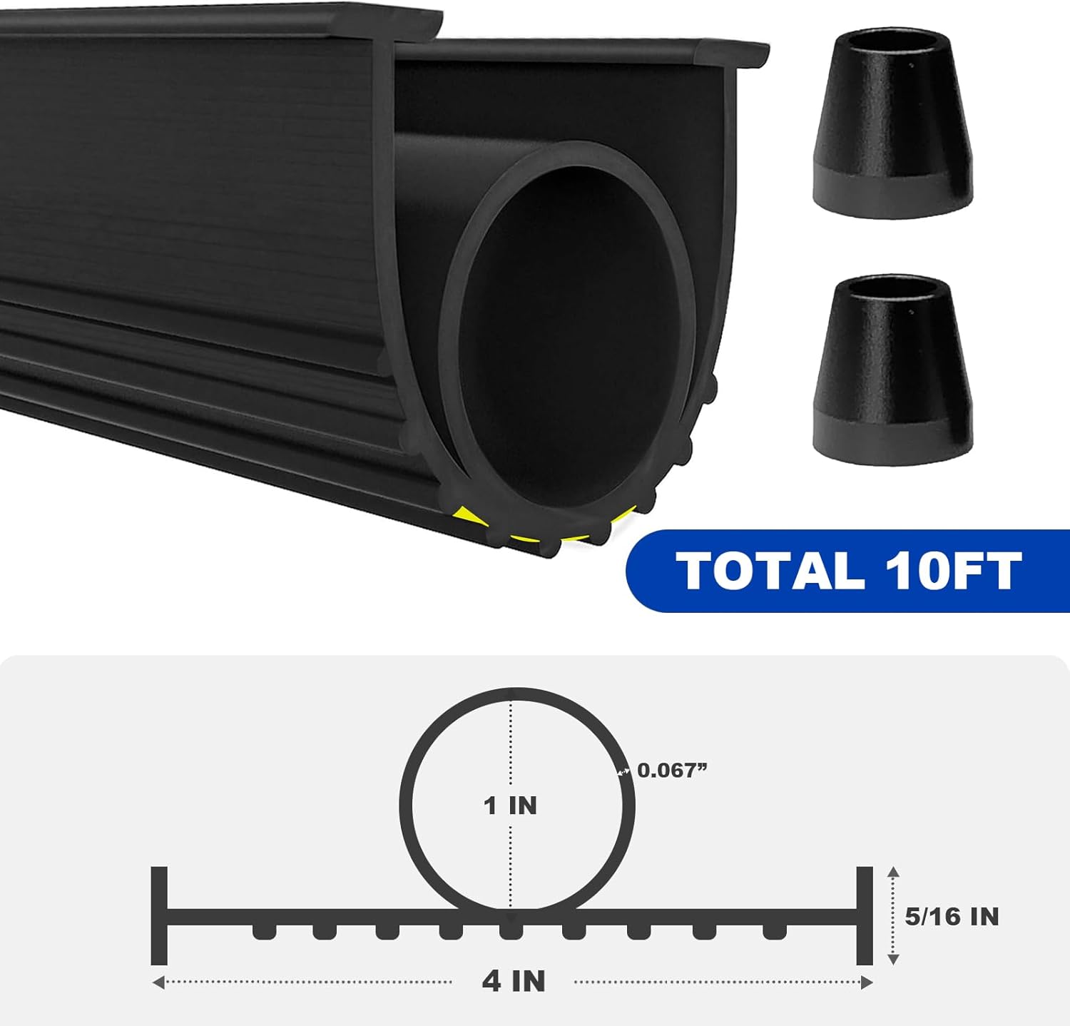 DGSL 10 FT Garage Door Seals Bottom Rubber Seal, Buffering Garage Door Weather Stripping Replacement Kit, 5/16'' T-End and 2 End Plugs, Universal U+O Weatherproofing Seal (Black)