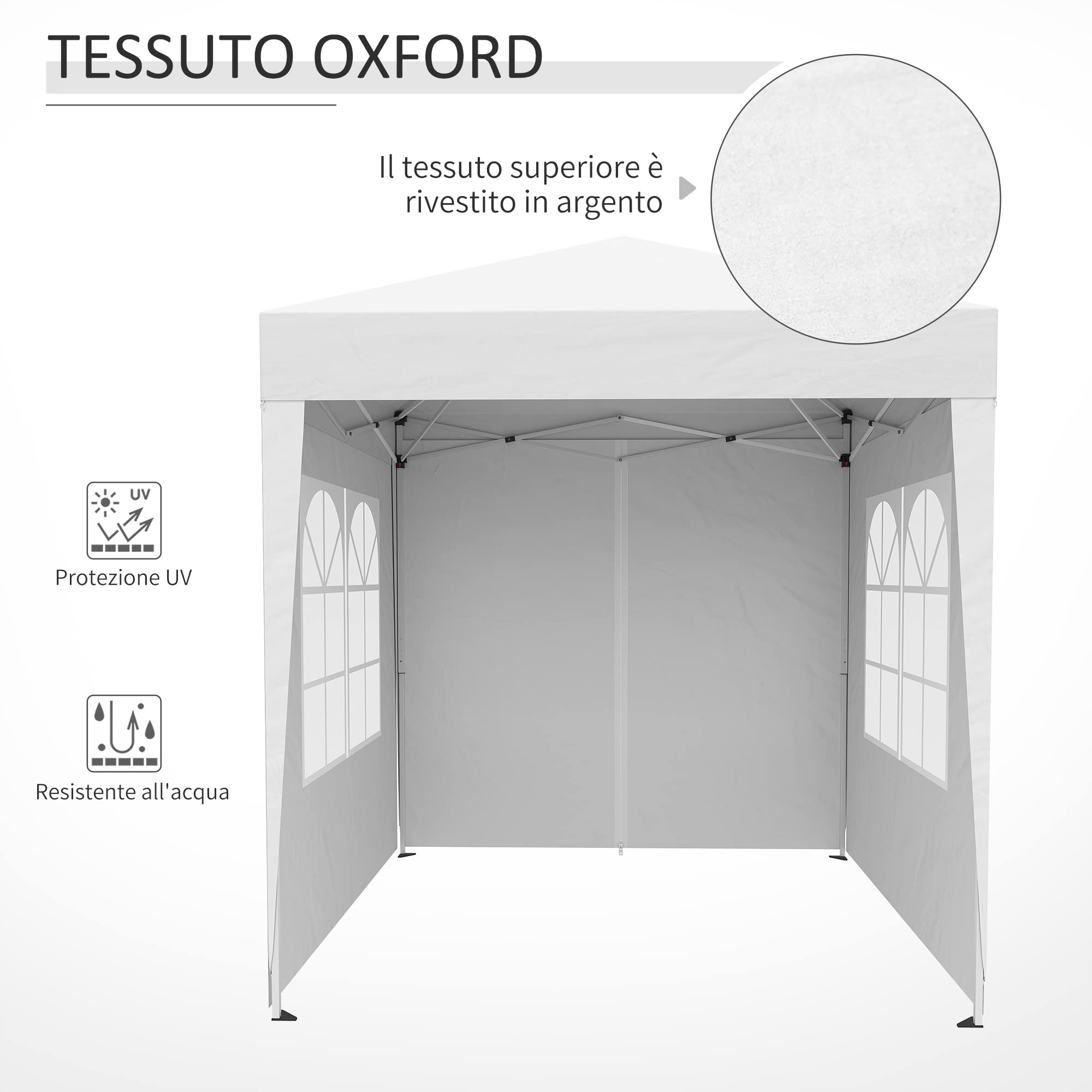Outsunny Gazebo 2x2 m Pop-up Impermeabile Pareti Rimovibili Pieghevole Metallo Poliestere Borsa Trasporto Bianco