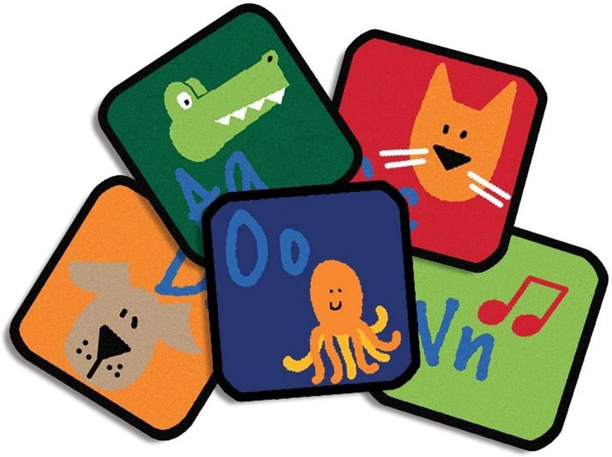 Carpets for Kids KID$Value Plus 7026 Learning Blocks Seating 12in Individual Carpet Squares Set 26 Multi Color