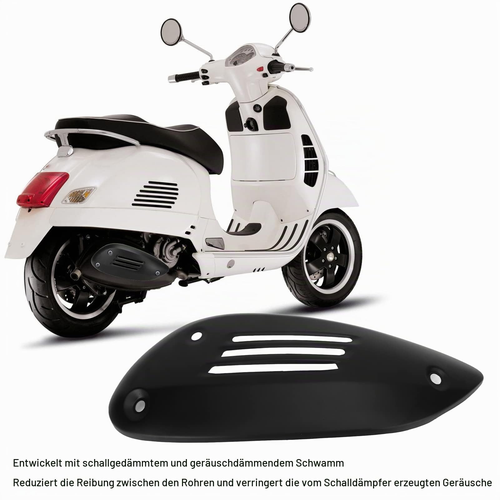 Auspuff-Hitzeschild für Vespa GTS 125 250 300 GTV 2013-2021, Motorrad-Auspuffrohrabdeckung, Edelstahl-Schalldämpfer-Hitzeschild-Gehäuseschutz, Ersatz für Vespa GTE (Schwarz)