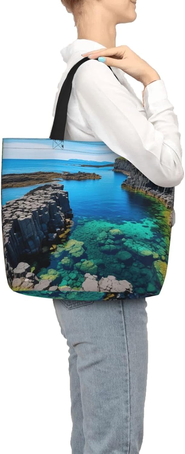 Jeju Island Korea Print Eco-Friendly Tote Lightweight Grocery Bag Daily Commuting Travel Beach Gym Use