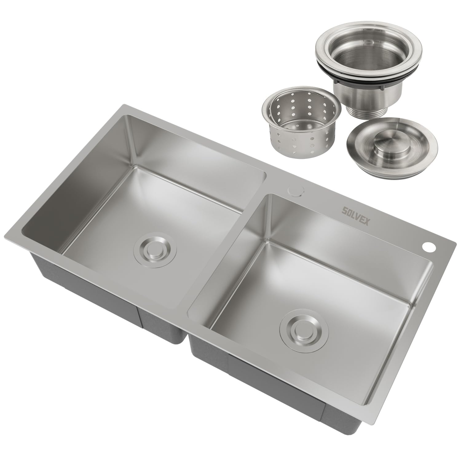 Évier double cuve inox artisanal SOLVEX, élégance nano pour cuisine moderne