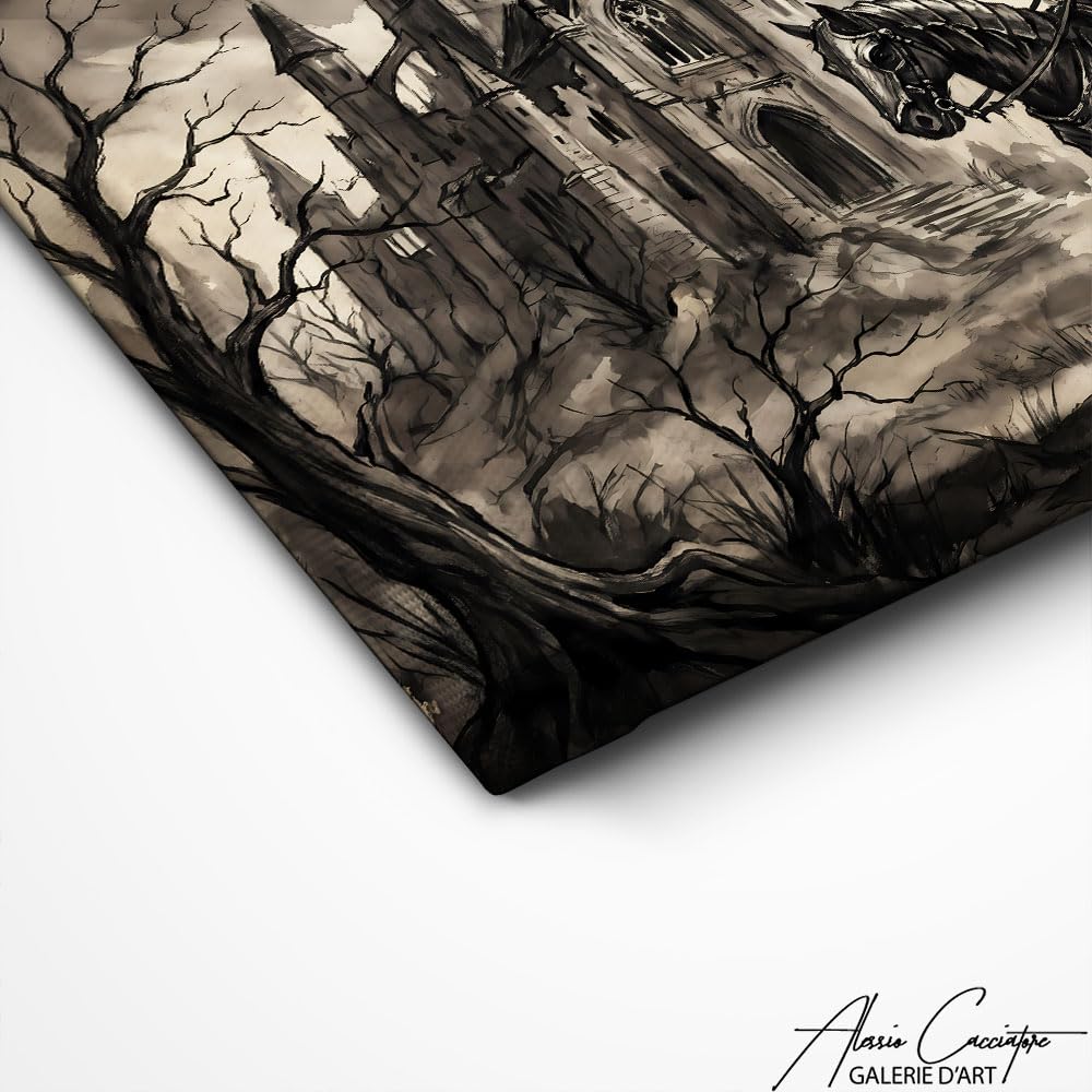 Alessio Cacciatore Quadro Cavaliere - Poster decorativo murale gotico - Stampa su tela in bianco e nero - Quadro cattedrale - Decorazione murale medievale - Deco Gaming Mural (40 x 30 cm)