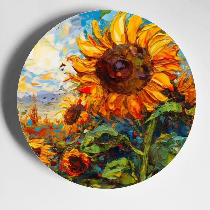 DNOVING Sunflower and Daisy Ceramic 10-inch Decorative Plate for Home & Office, with Stand & Hook DP-500534644