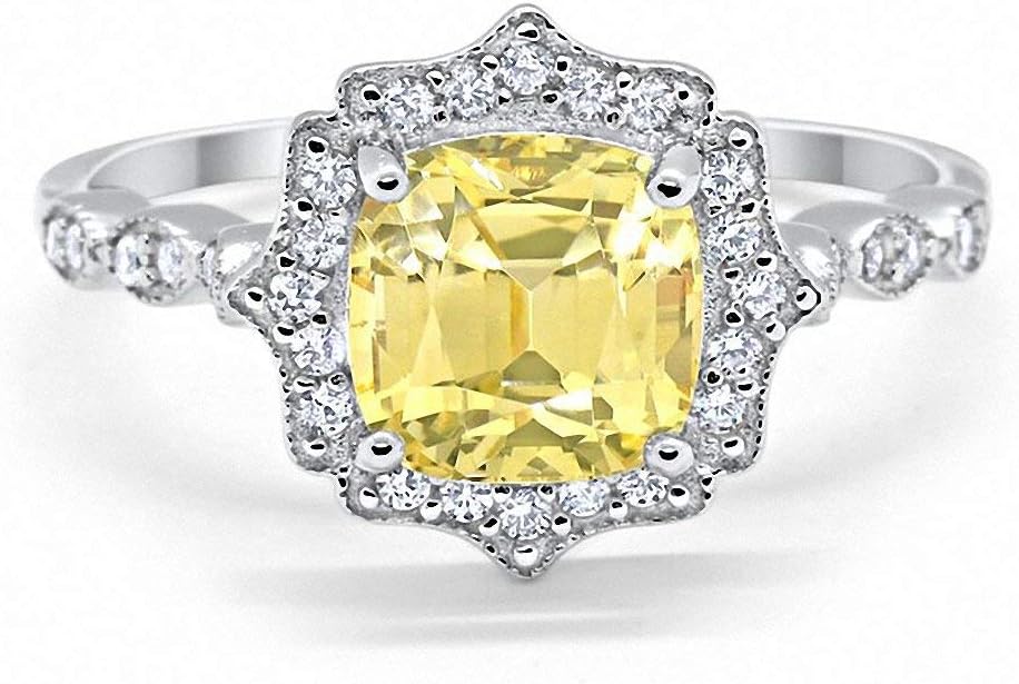 Blue Apple Co. Art Deco Ring 10mm Cushion Cut Halo Cubic Zirconia Marquise Style Vintage Statement Wedding Engagement Rings For Women 925 Sterling Silver Gifts For Her