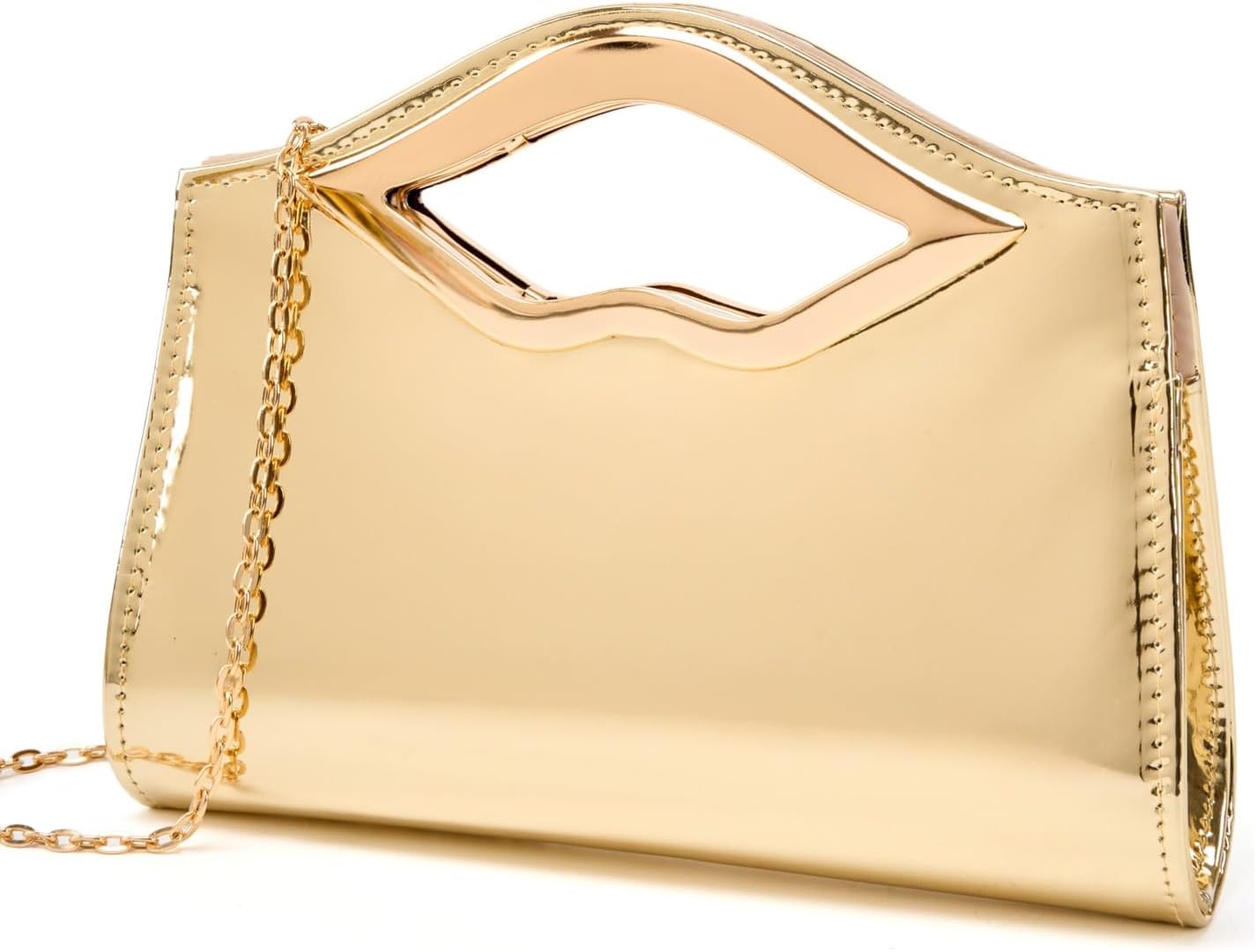 DETARA Patent Leather Evening Clutch Purse for Women Lip Metal Grip Handle Handbag for Cocktail Party Prom