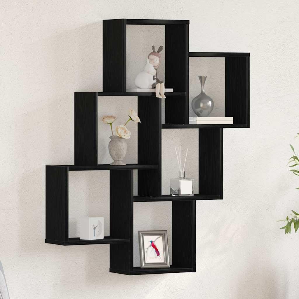 Wandregal Schwarz 78x15x92 cm Modernes Bücherregal aus Holzwerkstoff mit 6 Fächern Platzsparendes Design für Wohnzimmer Flur und Büro