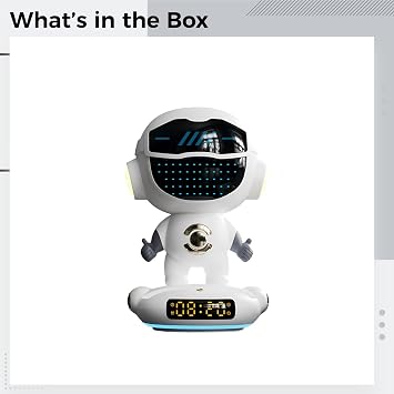 Robot AI Speaker with Clock and Night Light, 1800mAh Battery, 20cm Smart Alarm, Auxiliary, TF Card Support