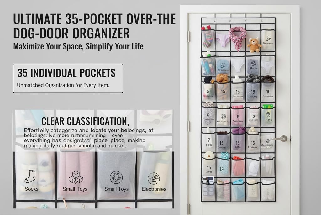 Over the Door Shoe Organizer (35 Pockets) - Breathable Mesh Hanging Shoe Rack, 40 lbs Capacity, Space Saving Closet Shoe Holder