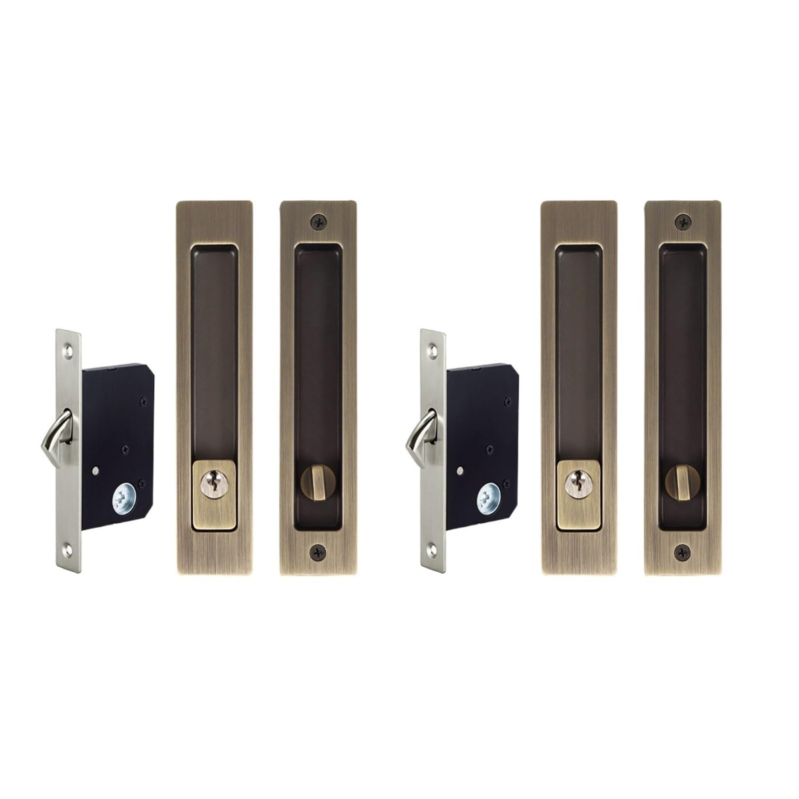 DFHEsdfD Door Handles, 2 Pack Keyed Patio Sliding Set Invisible Recessed Handle Latch Pocket for Barn Wood Furniture Hardware Door(Bronze)