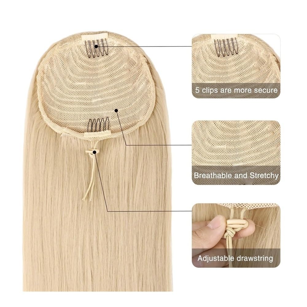 Extensiones de pelo de 35,5 cm, cola de caballo rubia, fijación de pelo real, 120 g, extensiones de pelo liso para mujeres cuidado del cabello (61 cm)