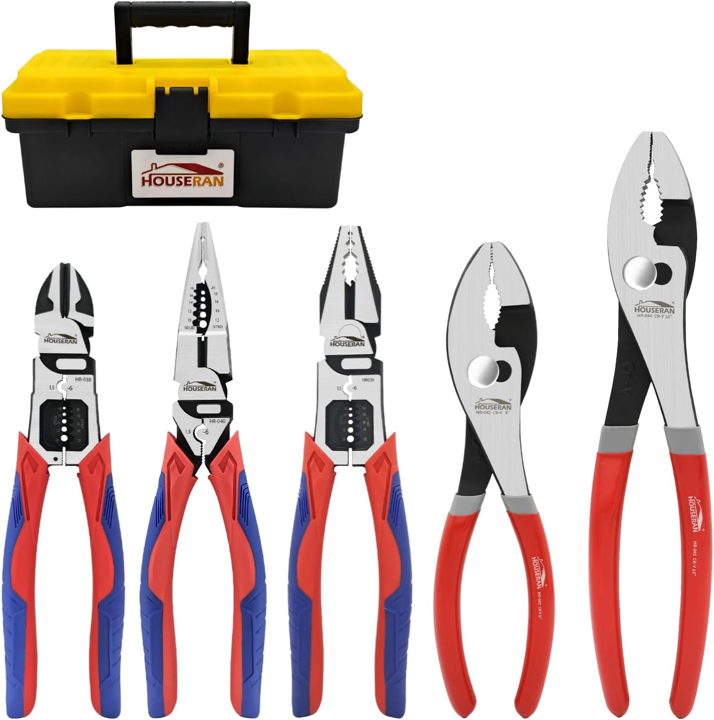 5-Piece Pliers Set with Case Including 8-In and 10-In Slip Joint Plier, 8.4” Needle Nose Plieres, 8.4” Linesman, 8.6” Diagonal Wire Cuters for DIY & Home Use