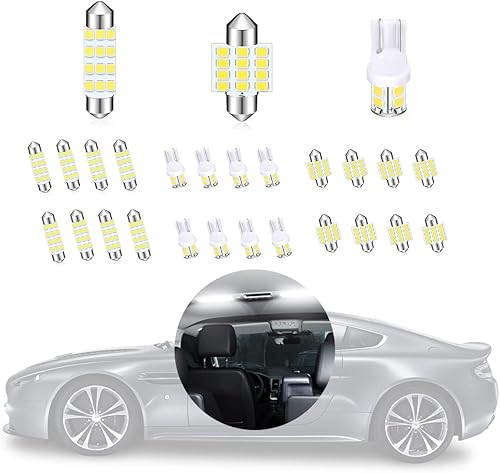 Miniatura 6 de Ziciner Bombillas LED para automóvil, 24 unidades, kit de bombillas de festón T10 de 1.220 in y 1.654 in, accesorios universales de repuesto para