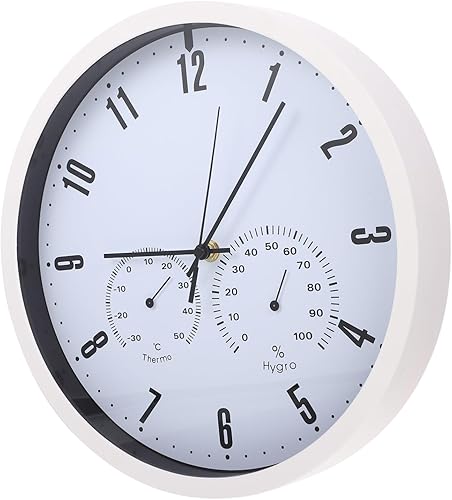 PRETYZOOM Medidor de temperatura y humedad Reloj de pared Medidor de temperatura Reloj de pared Vintage Reloj colgante higrómetro 3 en 1 Reloj de