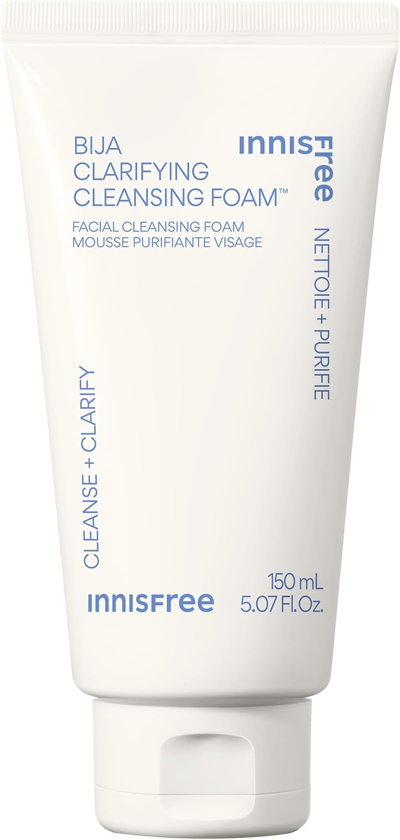 innisfree Bija Clarifying Foam Cleanser with Salicylic Acid & Castor Oil, Korean Skincare, Gentle Face Wash, Sulfate-Free Formula