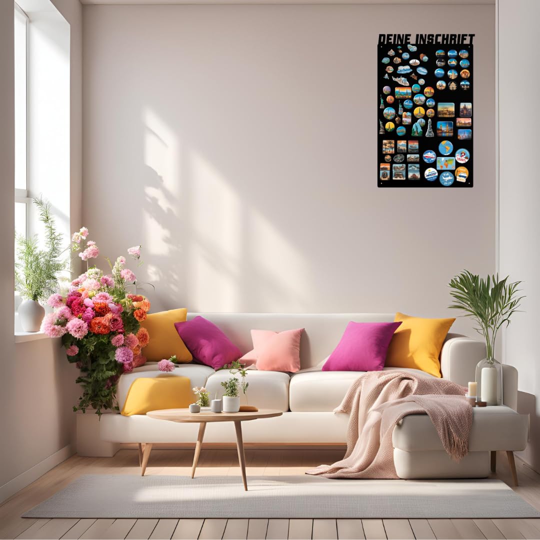 Magnettafel - Personalisierbare Magnetische Pinnwand 80x50 cm aus Stahl - beschreibbar - ideal für Magnete und Notizen - inkl. Montageset - Schwarz