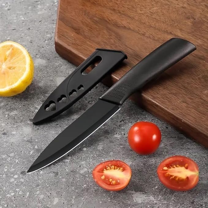 Image of Professional Kitchen Knife Set, 3-Piece Black Chef Knives with Cover Ergonomic Handles Sharp Manual Sharpening for Home Kitchen & Restaurant (Dark Black)