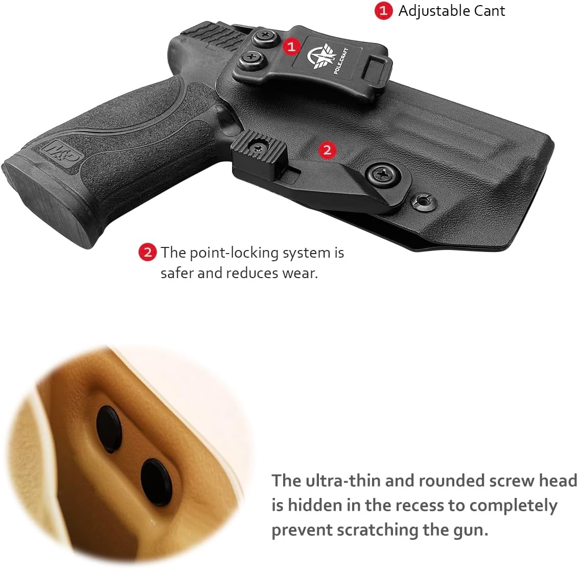 POLE.CRAFT M&P 2.0 Holster IWB Kydex Holster Fit: Smith & Wesson M&P 9mm M2.0 4"/4.25" Pistol with Thumb Safety - Inside Waistband Concealed - Cover Mag-Button - Widened Entrance - No Wear, No Jitter